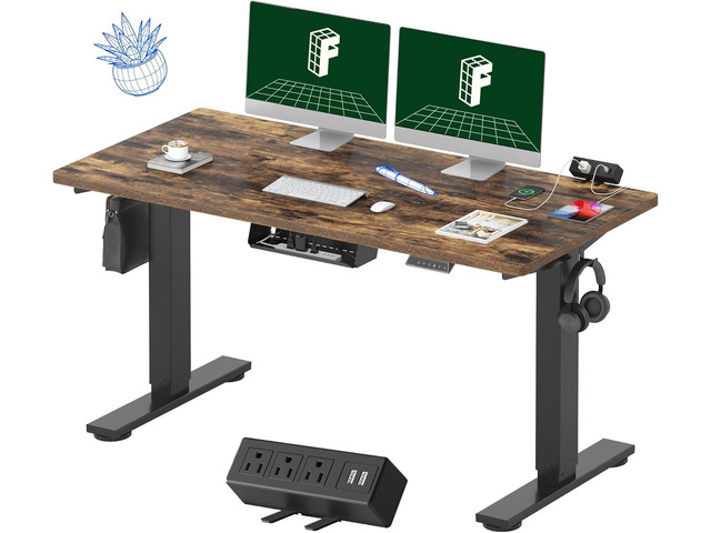 EN2 Whole-Piece Standing Desk with Clamp Power Strip, 55 x 28 Electric Stand Up Height Adjustable Desk with Cable Management (Black Frame + 55'...