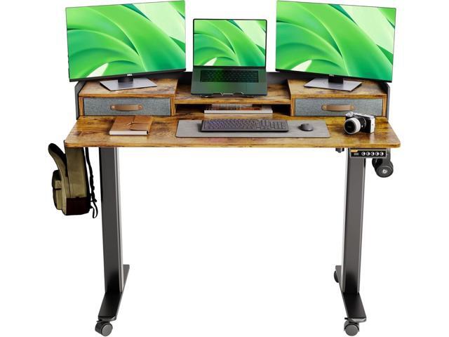 Claiks Standing Desk with Drawers, Stand Up Electric Standing Desk Adjustable Height with Storage Shelf and Splice Board, 48 Inch, Rustic Brown