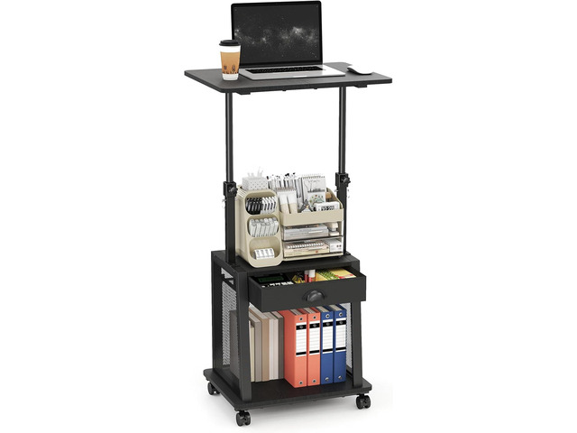 Height Adjustable Standing Desk with Wheels,Mobile Sit Stand Up Desk with Drawer,Rolling Laptop Computer Desk with storage,Portable Podium Teacher...