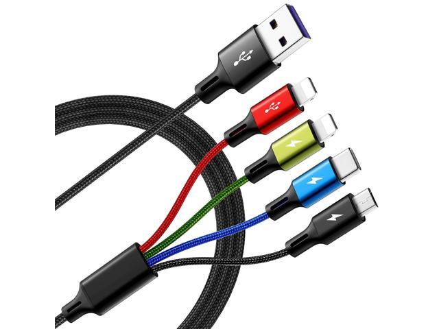 Charging Cable, [2Pack 6Ft] 4 in 1 Braided Fast Charging Cord, Charger USB Cable Adapter IP/Type C/Micro Port for Cell Phones,iPhone Series,...