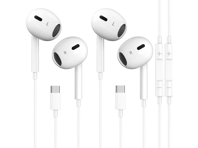 2 Pack-USB C Headphones for iPhone 17/16/15 Pro Max,Type C Earbuds Wired Earphones with Mic & Remote Control Noise Cancelling for iPhone 17/16/15...