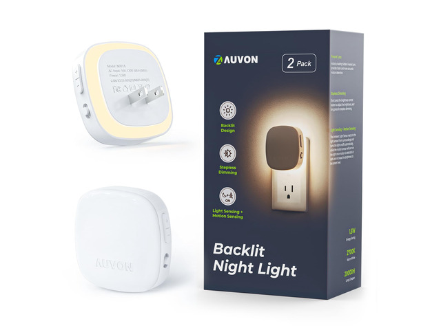 Plug-in LED Backlit Night Light, Motion & Dusk to Dawn Sensor, 2-Pack 2200K Warm White Nightlight with 1-50lm Dimmable Brightness for Bedroom,...