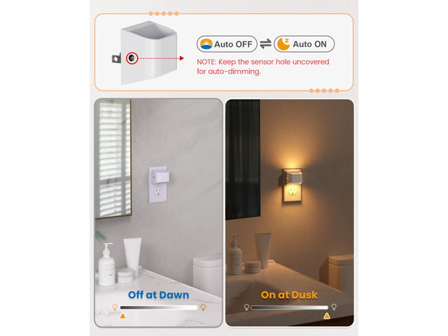 Night Lights Plug Into Wall, 10 Pack, 3000K, Auto On/Off, White Eye Friendly Warm White, Dusk to Dawn Sensor Night Light, Ultra-Slim Wall Light for...
