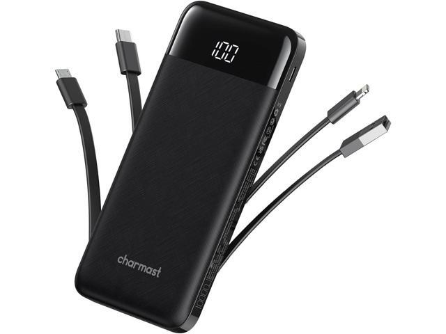 JAYSUING Portable Charger with Built in Cables, Power Bank with Cords Wires, Slim 10000mAh Travel Battery Pack 6 Outputs 3 Inputs 3A Fast Charging...
