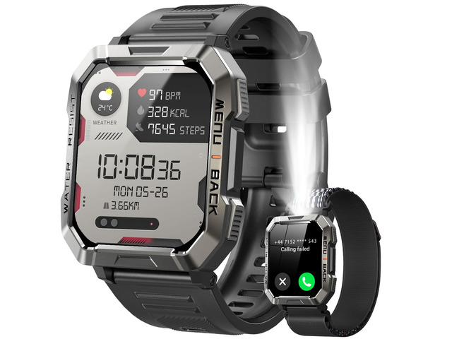 Military Smart Watch for Men (Answer/Make Calls), 2.01'' Smart Watch for Android and iPhone, Fitness Tracker with Flashlight/Compass/100 Days...