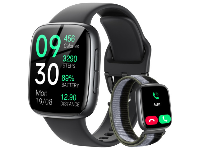 Smart Watch, 1.85' AMOLED Fitness Tracker with Bluetooth Call, Heart Rate/Sleep/SPO Monitor, 100+ Sports Modes, 3ATM Waterproof Smartwatch for...