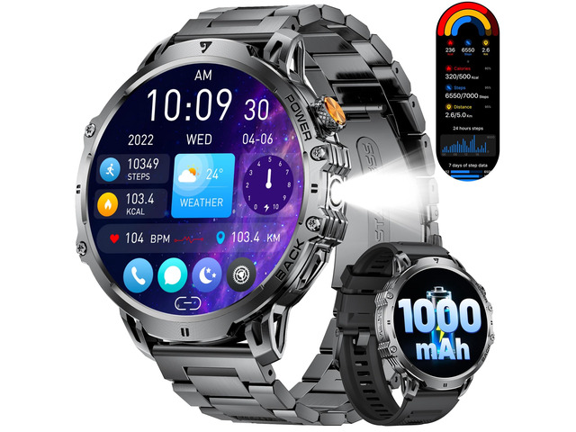 Military Smart Watches for Men(2 Bands),1000mAh/1.85' HD Large Screen Smartwatch, Flashlight/110+ Sports Modes/Sleep Monitor, Fitness Tracker Watch...