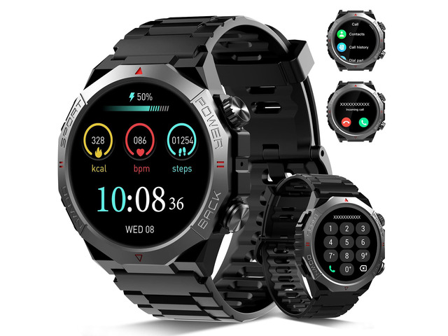 Military Smart Watches for Men 1.39' HD Fitness Tracker 30Day IPX7, Black heart rate & sleep monitor, 110+ sports modes, rugged design,...