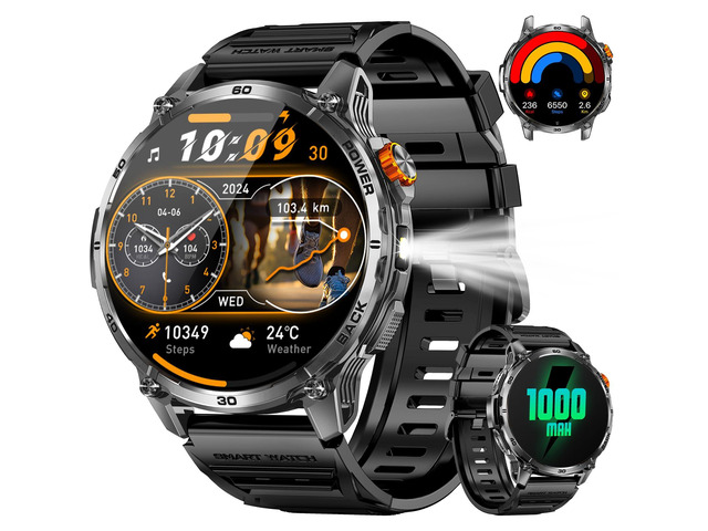 Military Smart Watch for Men, Rugged Tactical Smartwatch with 1000mAh Battery & LED Flashlight, 1.7' HD Fitness Tracker with Bluetooth Call, Heart...