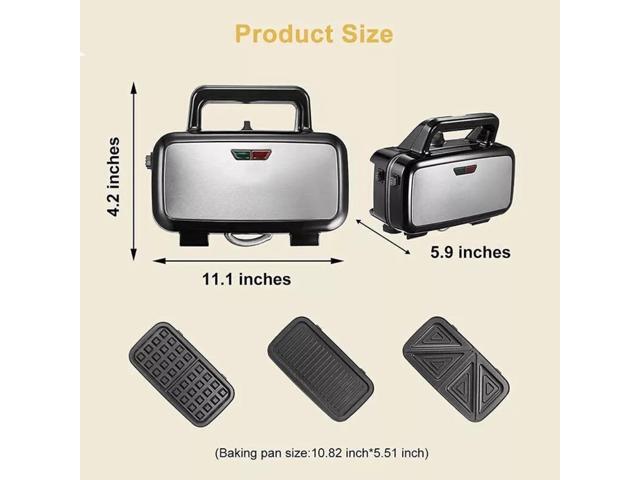 Idealforce 1-Pack 3-in-1 Belgian Waffle Maker with Sandwich/Panini Press, featuring non-stick plates and 1300W fast heating flip waffle maker,...