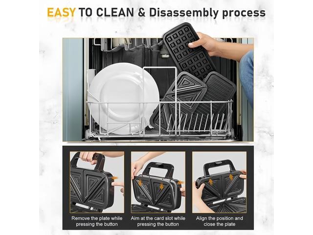 Idealforce 1-Pack 3-in-1 Belgian Waffle Maker with Sandwich/Panini Press, featuring non-stick plates and 1300W fast heating flip waffle maker,...