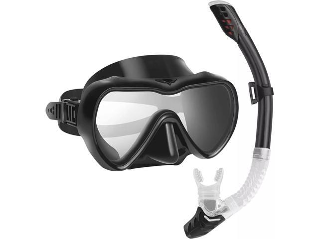 Idealforce Adult Tempered Glass Scuba Diving Mask Set - Anti-Fog Snorkeling Goggles with Dry Snorkel Tube, Professional Dive Equipment