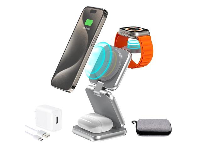 MALOM S21 Aluminum 3 in 1 Magnetic Fordable Wireless Charger for iPhone 15/14/13/12/Pro/Pro Max Apple Watch 1-9/ultra 1-2 AirPod 2/3/Pro/Max,...