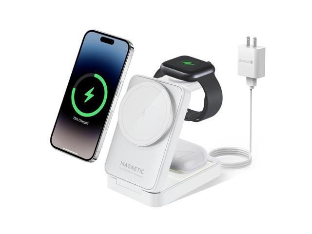 MALOM W91 Foldable 3in1 Magnetic Wireless Charger for iPhone, Apple Watch & AirPods MagSafe Compatible + Builtin Nightlight White