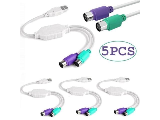 5-Pack Dual PS2 Female to USB Male Converter Adapter Cable for Mouse Keyboard