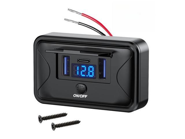 12V-24V Dual USB QC3.0 & PD Car Fast Charger Socket Power Outlet On-Off Switch