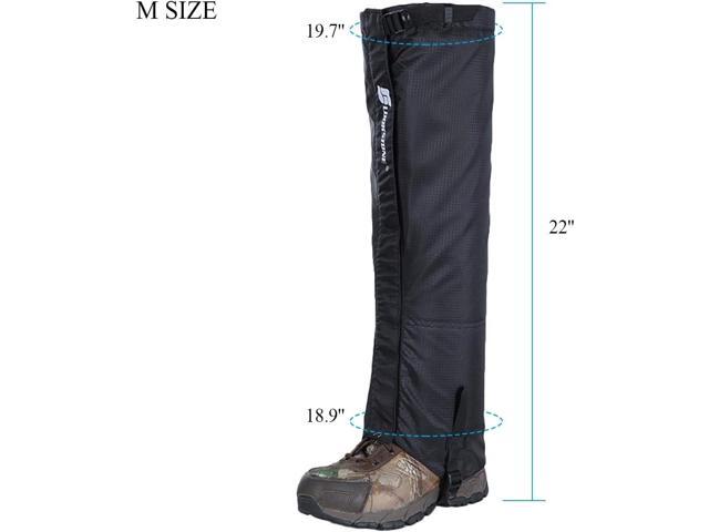 Boot Gaiters Soft shell Windproof Composite Fleece Lining Adjustable Wide Strap-black size L