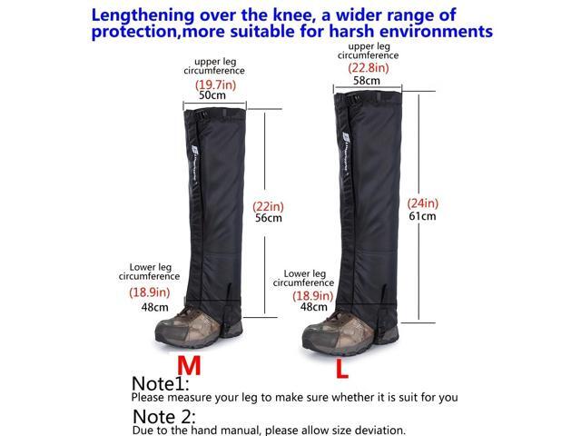 Boot Gaiters Soft shell Windproof Composite Fleece Lining Adjustable Wide Strap-black size L