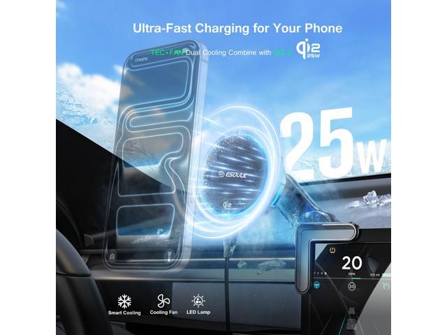 Esoulk 25W Qi 2.2 Cooling Magnetic Wireless Phone Car Charger For Tesla Monitor Mount Compatible with iPhone 17 Pro Max
