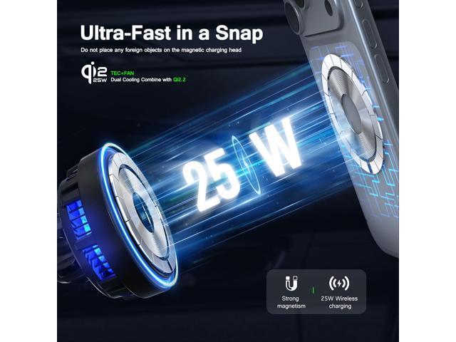 Esoulk 25W Qi 2.2 Cooling Magnetic Wireless Car Charger For Car Cup Holder Compatible with iPhone 17 Pro Max