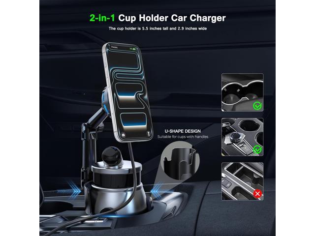 Esoulk 25W Qi 2.2 Cooling Magnetic Wireless Car Charger For Car Cup Holder Compatible with iPhone 17 Pro Max