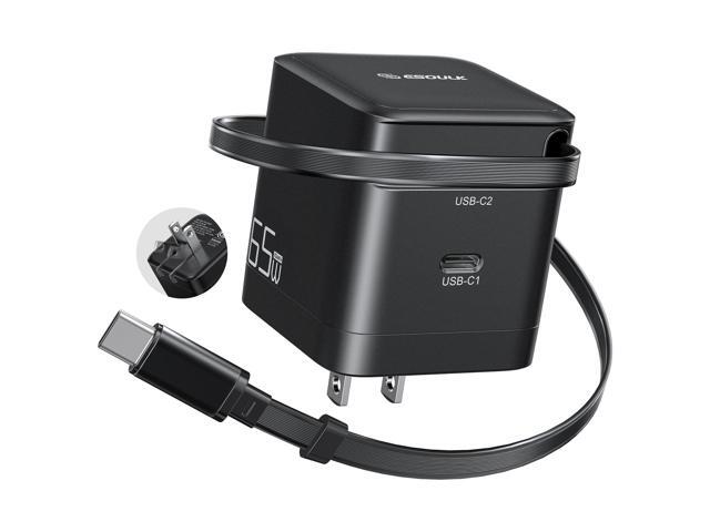 Esoulk 65W Dual USB-C PD 3.0 PPS Wall Charger with Retractable USB-C Cable