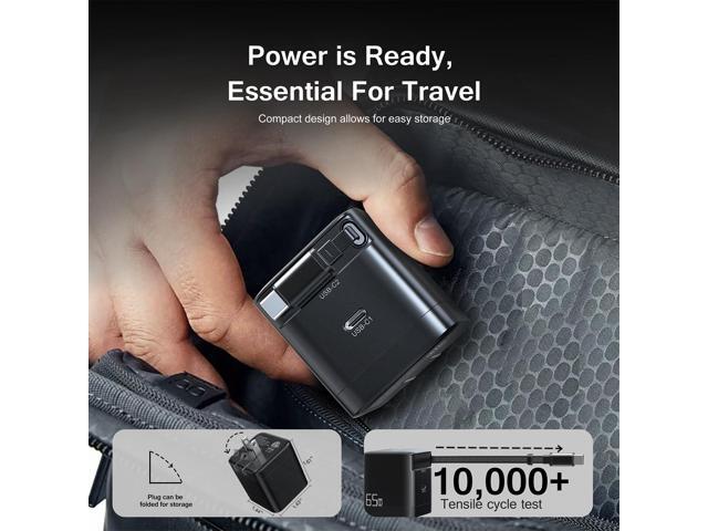 Esoulk 65W Dual USB-C PD 3.0 PPS Wall Charger with Retractable USB-C Cable