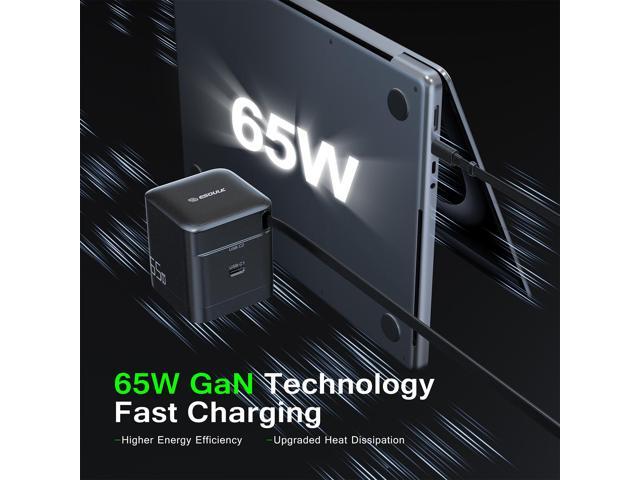 Esoulk 65W Dual USB-C PD 3.0 PPS Wall Charger with Retractable USB-C Cable