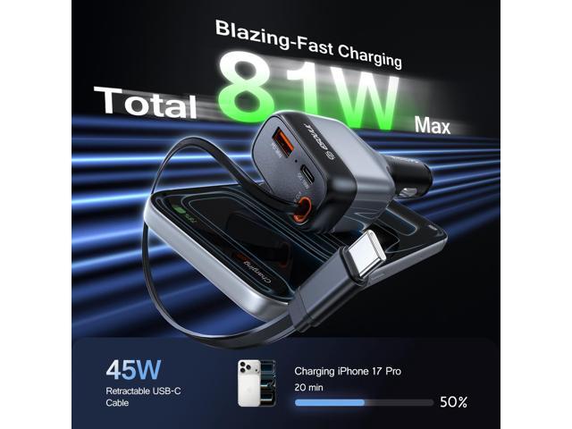 Esoulk Car Charger For Samsung S25/S24/S23/S22 Ultra iPhone 17 Pro Max 45W USB-C + PD 36W + QC 18W