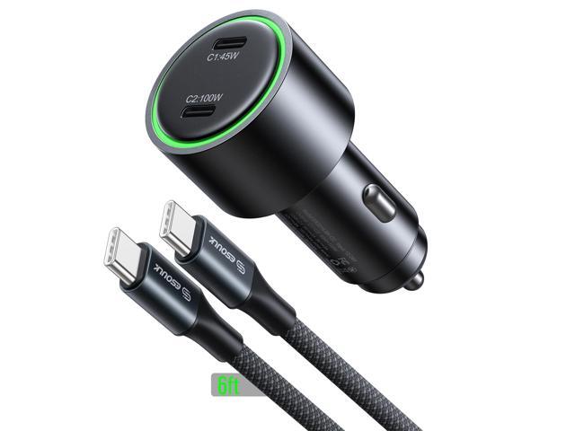 Esoulk 145W Super Fast Charging Car Charger For Macbooks, Laptops, Tablets, Smartphones with 6Ft 100W USB-C Cable