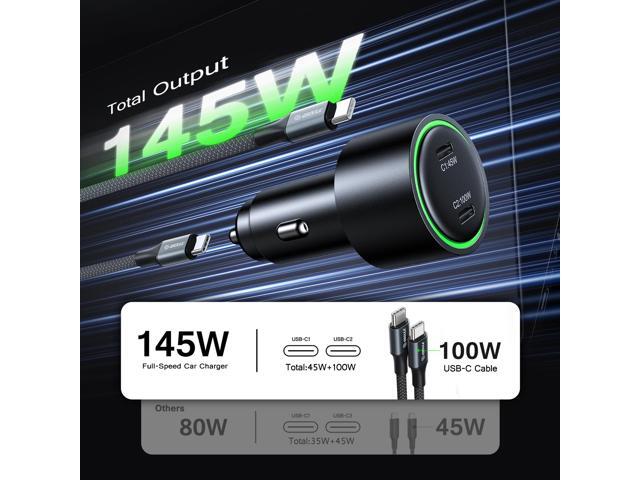 Esoulk 145W Super Fast Charging Car Charger For Macbooks, Laptops, Tablets, Smartphones with 6Ft 100W USB-C Cable
