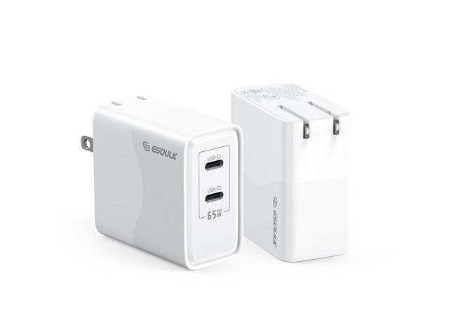 Esoulk Premium 65W GaN 2-Port Dual USB-C Wall Charger Adapter for iPhone 17 Pro Max, Macbook, iPad, iPhone, Samsung Smartphones