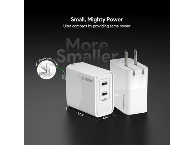 Esoulk Premium 65W GaN 2-Port Dual USB-C Wall Charger Adapter for iPhone 17 Pro Max, Macbook, iPad, iPhone, Samsung Smartphones