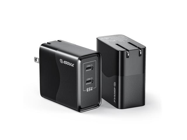 Esoulk Premium 65W GaN 2-Port Dual USB-C Wall Charger Adapter for iPhone 17 Pro Max, Macbook, iPad, iPhone, Samsung Smartphones