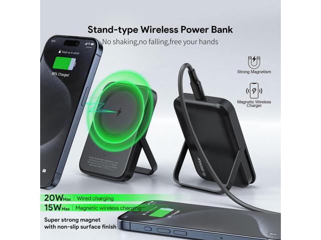 Esoulk Magnetic Wireless Charger Power Bank 5000mAh 15W Magsafe Compatible with iPhone 17 Pro Max