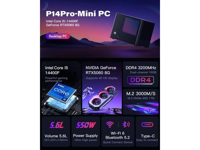Mini Gaming External Graphics Support Small Structure PC Portable Windows11 High Speed Operation Desktop Multifunctional Budget Computer System...