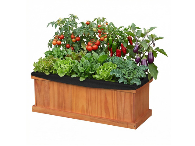 SPORFIT Wooden Raised Garden Bed, Large Rectangular Planter with Drainage Holes, Removable Bottom & Liner for Flowers Vegetables, Outdoor Elevated...