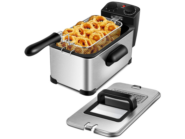 ARLIME Deep Fryer with Basket, 3.2 Qt/3L Electric Fryer with Adjustable Temperature & Timer, Removable Oil-Container & Lid w/View Window, Stainless...