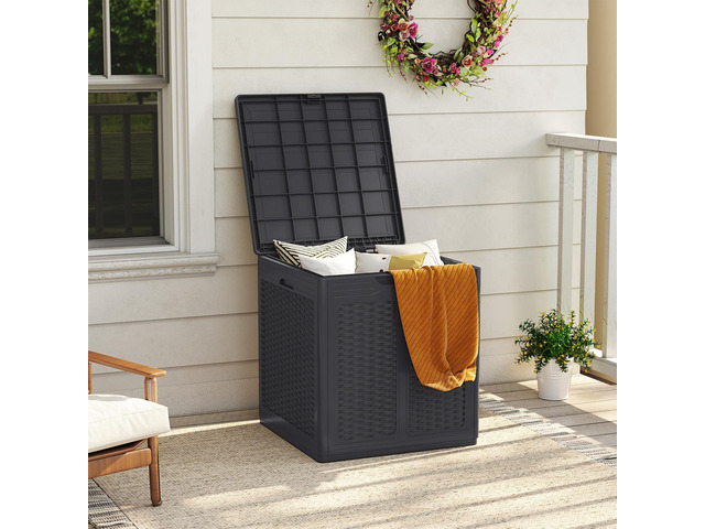 SPORFIT Large Outdoor Storage Box w/Lid, Handles, Dark Gray, 39 Gallon