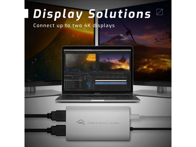 OWC USB-C Adapter to Dual HDMI 4K with DisplayLink - Supports 2 4K Monitors at 60Hz - Compatible with Mac M1/M2/M3/M4, PC, ChromeOS - Plug & Play