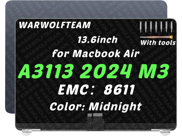 13.6in Compatible with MacBook Air Mac15,12 A3113 2024 M3 MRXN3xx/A MRXQ3xx/A 2560 x 1664 EMC 8611 LCD LED Screen Digitizer Replacement Complete...
