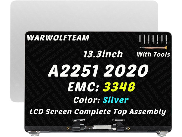 Compatible with MacBook Pro A2251 2020 EMC 3348 MWP42 MWP52 MWP62 MWP72 MWP82 LCD LED Screen Replacement Cover Cable Hinges Full Top Complete...