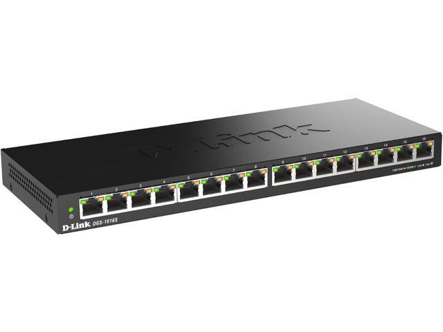 D-Link 16 Port Gigabit Ethernet Unmanaged Slim Switch, Sturdy Metal with Shielded Ports, Silent Fanless, QoS, Plug and Play, Compact Desktop/Wall.