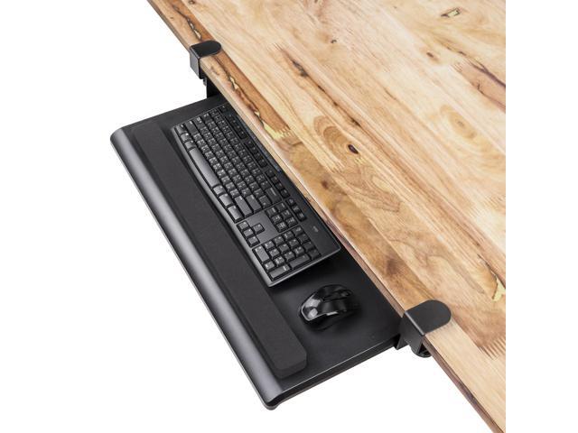 Large Ergonomic C-Clamp Keyboard Tray Mount Under Desk with Wrist Rest, Slide-Out Platform 27.5' (31.8' Including Clamps) x 12.5', Pull Out...