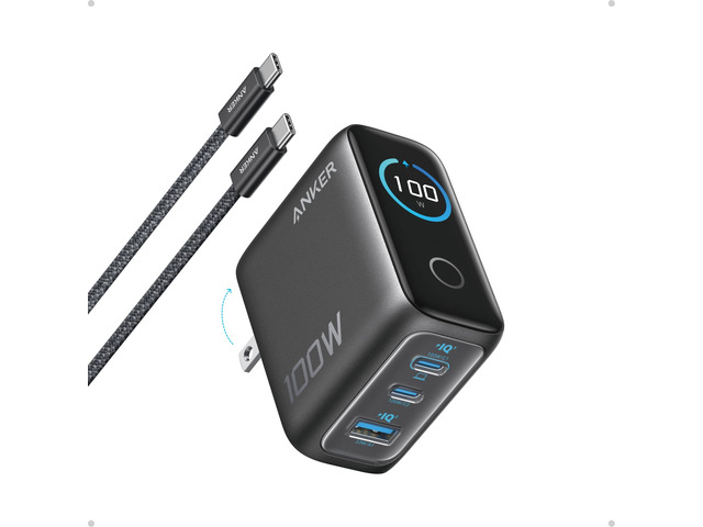 100W Max USB C Charger, 3-Port GaN Phone Charger with Smart Display Ultra-Compact Fast Laptop Charger with Touch Control for iPhone 17...