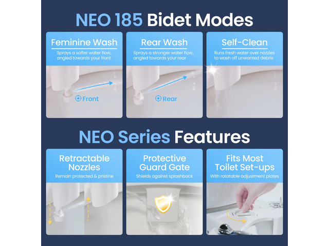 NEO 185 - Bidet Attachment for Toilet Seat, Rose Gold Non-Electric, Dual Nozzle, Self-Cleaning, Adjustable Water Pressure, Rear & Feminine Wash