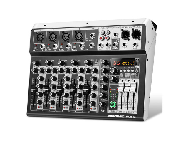 6 Channel Audio Interface Sound Board Mixing Console 16-Bit DSP DJ Mixer Audio Reverb Effect +48V Phantom Bluetooth Studio Audio Mixer For Karaoke...