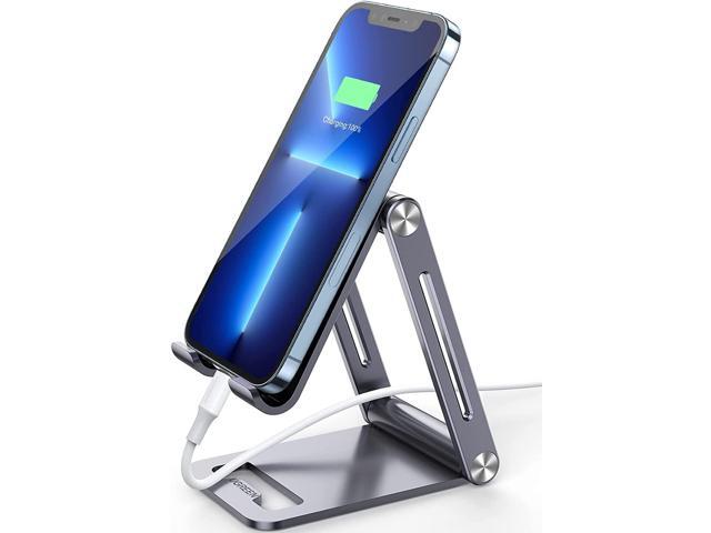 VAREQOY Cell Phone Stand Desk Adjustable Aluminum Mobile Phone Holder Compatible for iPhone 13 12 Pro Max, iPhone 11 X SE XS XR 8 Plus 6 7 6S...