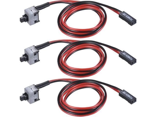 VAREQOY 3 Pack 2 Pin SW PC Desktop Power Cable On/Off Push Button ATX Computer Switch Cord 50CM