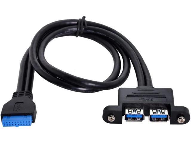 VAREQOY 2 Ports USB 3.0 Female to Motherboard 20Pin Male Cable for Front Panel Screw Mount Type 1.64ft 0.5m